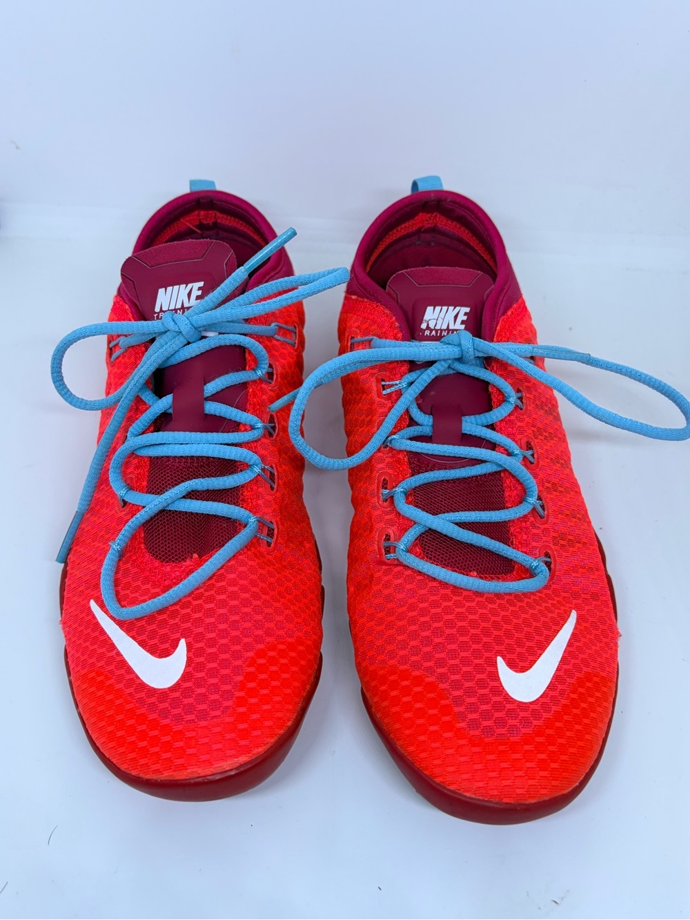 Nike Women's Red Sneakers with Light Blue Laces